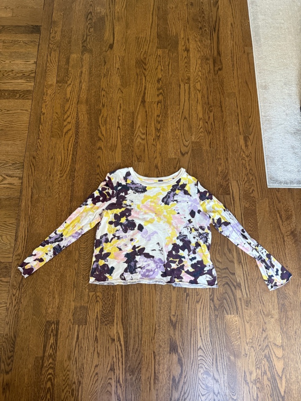 Anthropologie Floral Long Sleeve Tee in Yellow, Purple & White